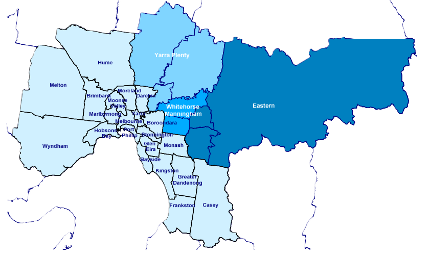 A map of library services in the metro melbourne and surrounding areas